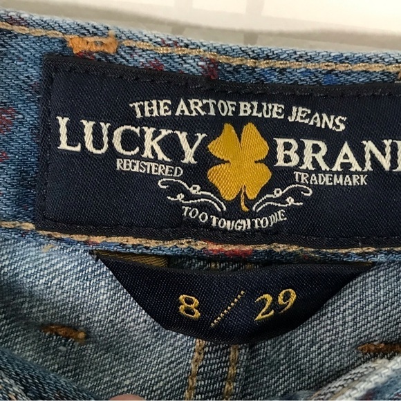 Lucky Brand Riley Adorable Floral Raw Frayed Hem Denim Jean Shorts Size 8 / 29 - Picture 7 of 9